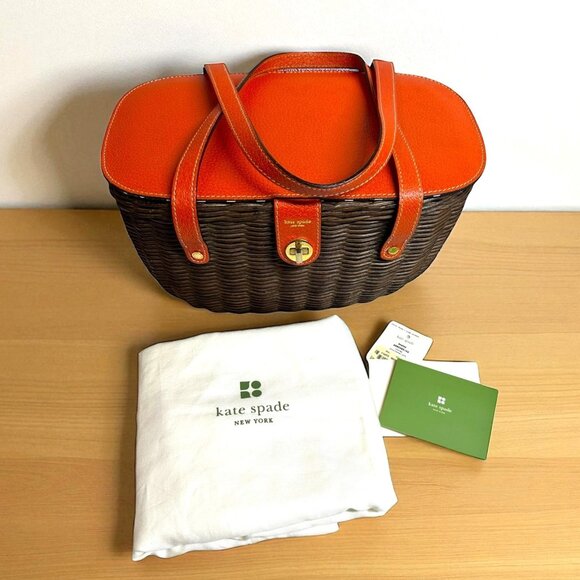 Rare Vintage Kate Spade Henley Basket Bag Orange & Brown Wicker Handbag